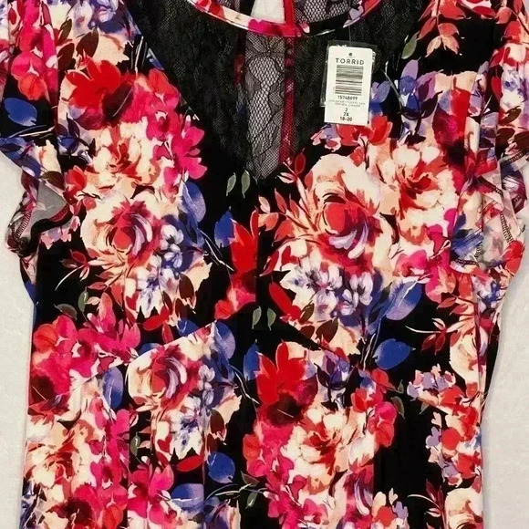 Torrid Skater Midi Studio Knit Lace Floral Multi Colored Dress NWT 2 2X 18/20 - Picture 6 of 11